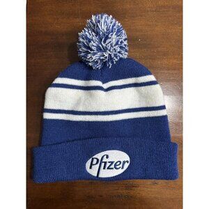 Pfizer Pharmaceuticals Hat Knit Beanie Pom Pom Hat Ski Snow Winter Stocking Cap